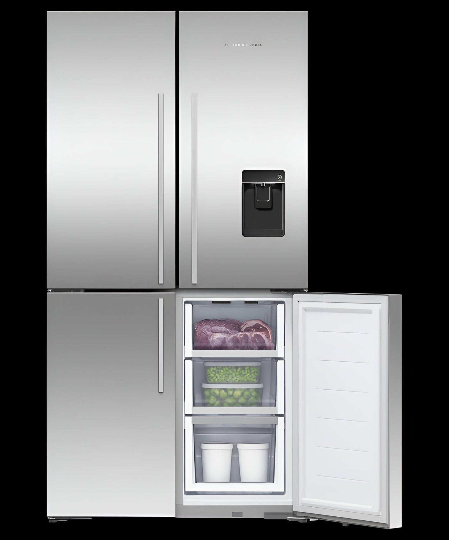 FISHER & PAYKEL RF203QDUVX1 Freestanding Quad Door Refrigerator Freezer, 36", 18.9 cu ft, Ice & Water - RF203QDUVX1-KT