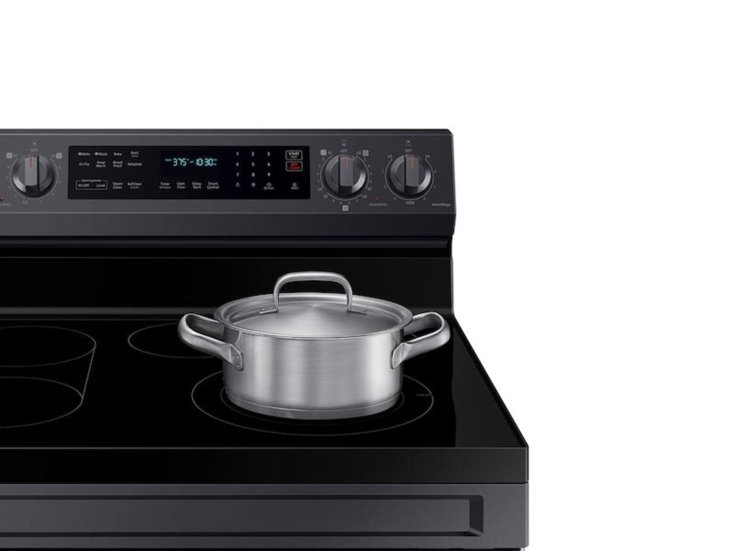 SAMSUNG 6.3 cu. ft. Smart Freestanding Electric Range with No-Preheat Air Fry, Convection+ & Griddle in Black Stainless Steel - NE63A6711SG-KT