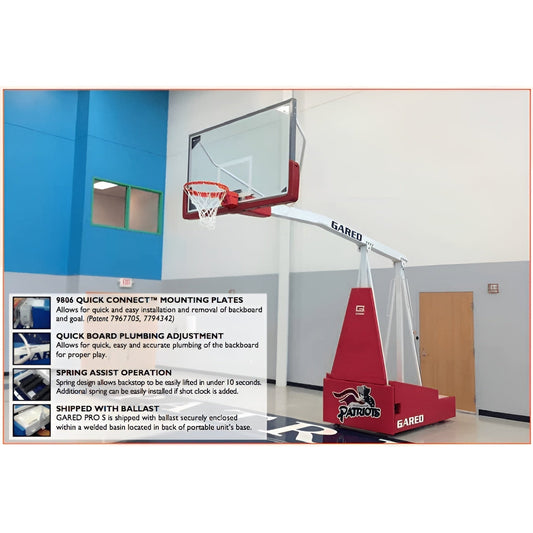 Gared Sports Hoopmaster 5 Spring-Lift Collegiate/High School Indoor Portable Basketball Hoop - 9405