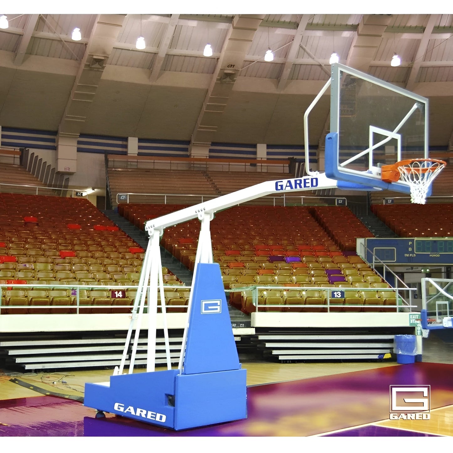 Gared Sports Hoopmaster 8 Spring-Lift Collegiate/High School Indoor Portable Basketball Hoop - 9408
