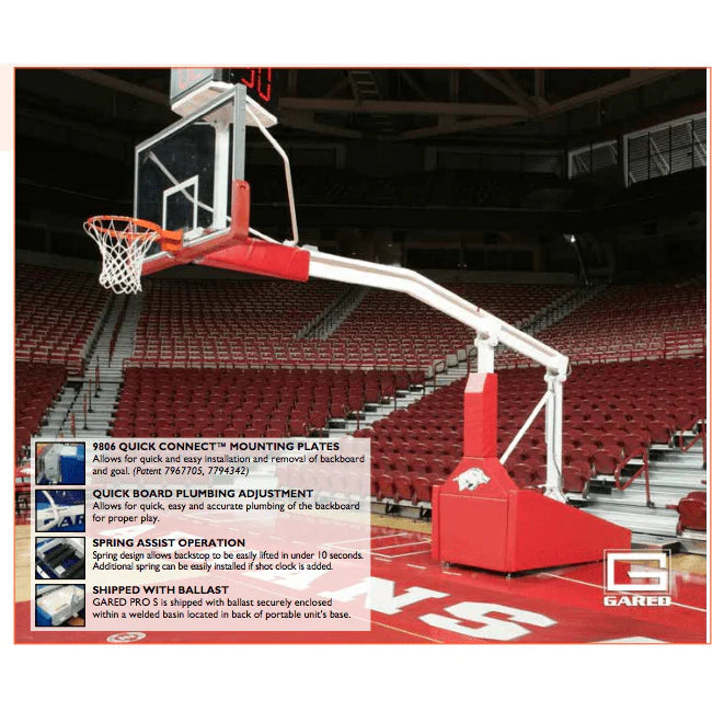 Gared Sports Pro S Spring-Lift Portable Basketball Hoop w/ 10’ 8’’ Boom - 9618
