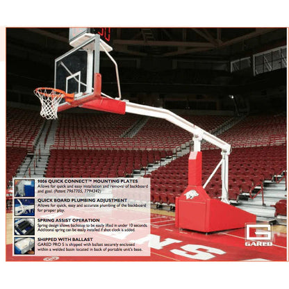 Gared Sports Pro S Spring-Lift Portable Basketball Hoop w/ 10’ 8’’ Boom - 9618