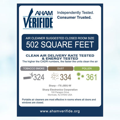 Sharp - Air Purifier, True HEPA, Plasmacluster, Wi-Fi (Large Rooms) - FX-J80UW