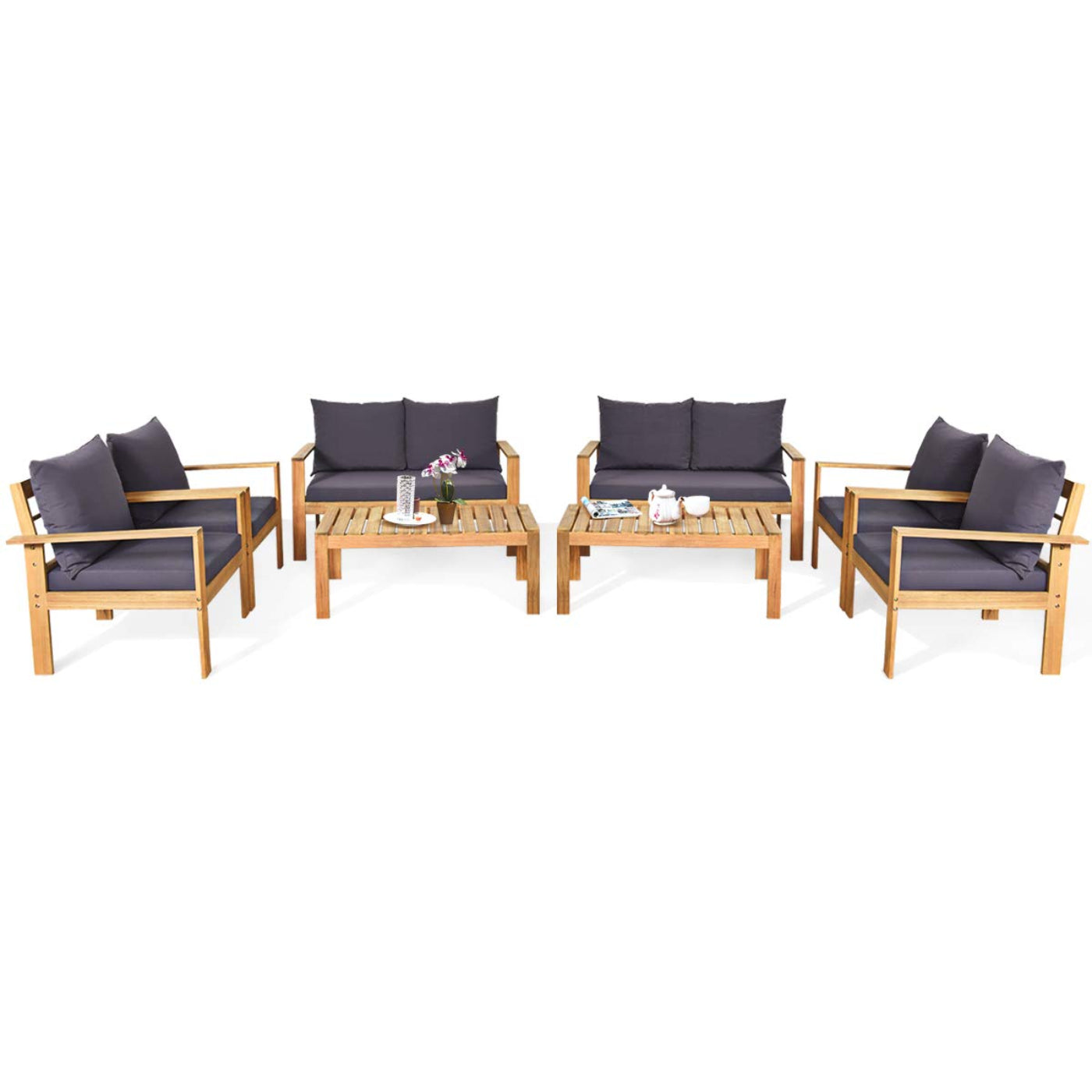 Tangkula Outdoor Conversation Sofa and Table Set with Water Resistant Cushions - HW64146+