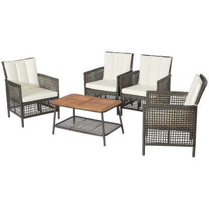 Tangkula Patio Furniture Set with 2-Tier Coffee Table - 2*HW70243WH+