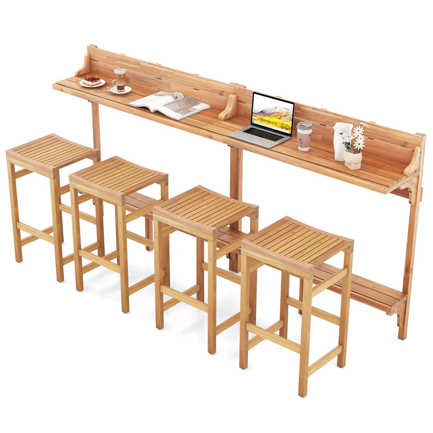 Tangkula Acacia Wood Balcony Table Set - 2*HW72357