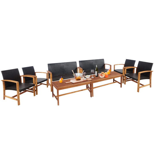 Tangkula 4-Piece PE Rattan Patio Furniture Set, Outdoor Conversation Set - HW69384-12B+HW69384-22B
