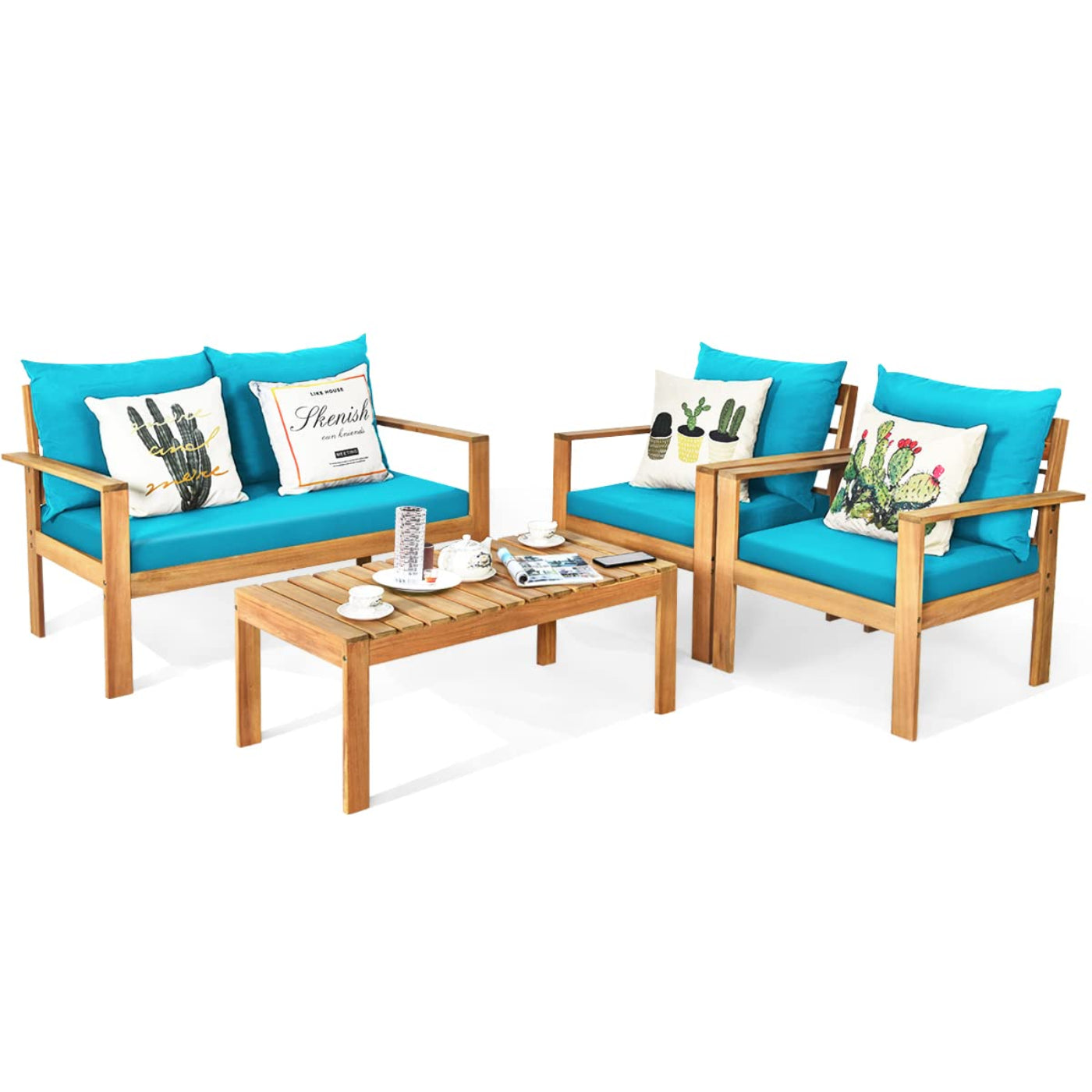 Tangkula Outdoor Conversation Sofa and Table Set with Water Resistant Cushions - HW64146+
