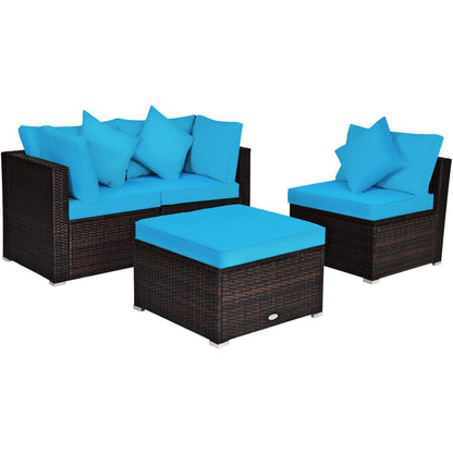 Tangkula Patio Rattan Sofa Set, Outdoor Wicker Sectional Furniture Set - HW63754+