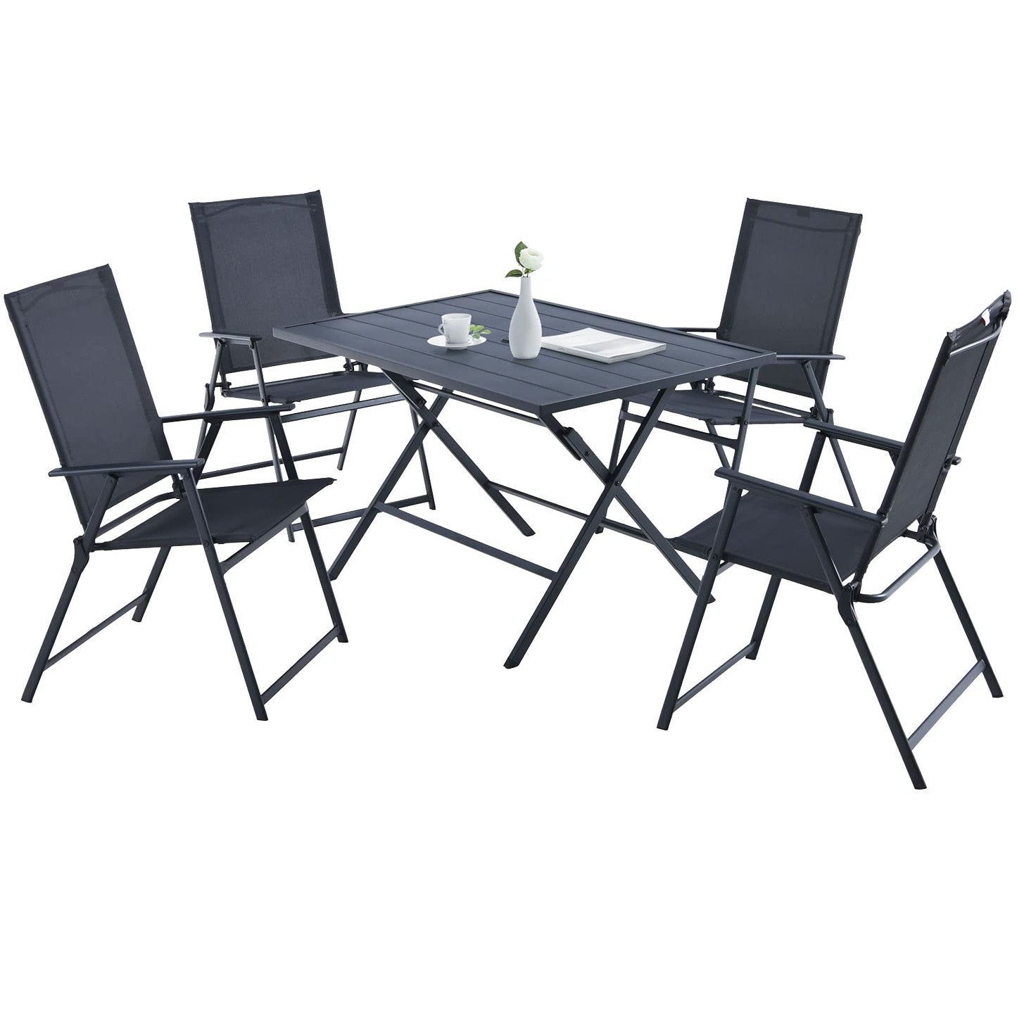 Tangkula 5 Pieces Patio Dining Set, No Assembly Required, Outdoor Dining Furniture with 4 Armchairs & 1 Dining Table - NP10070WL-GR