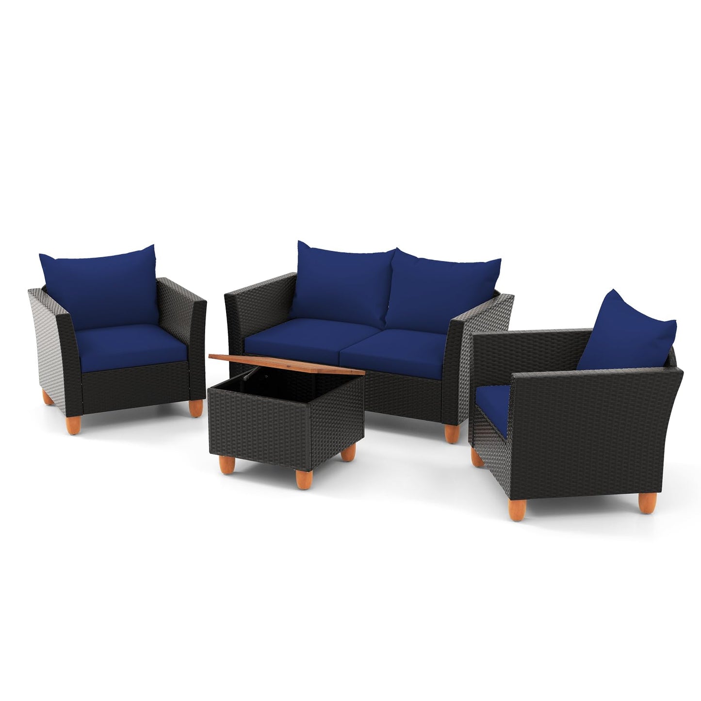 Tangkula Outdoor Conversation Set, Patio Cushioned Chairs w/Storage Coffee Table - HW72334WH+