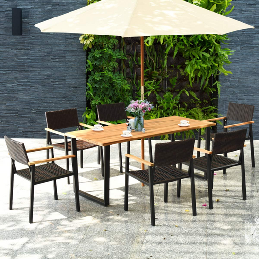 Tangkula 7 Pieces Outdoor Patio Dining Set, Patiojoy Outdoor Conversation Set - HW65219A+