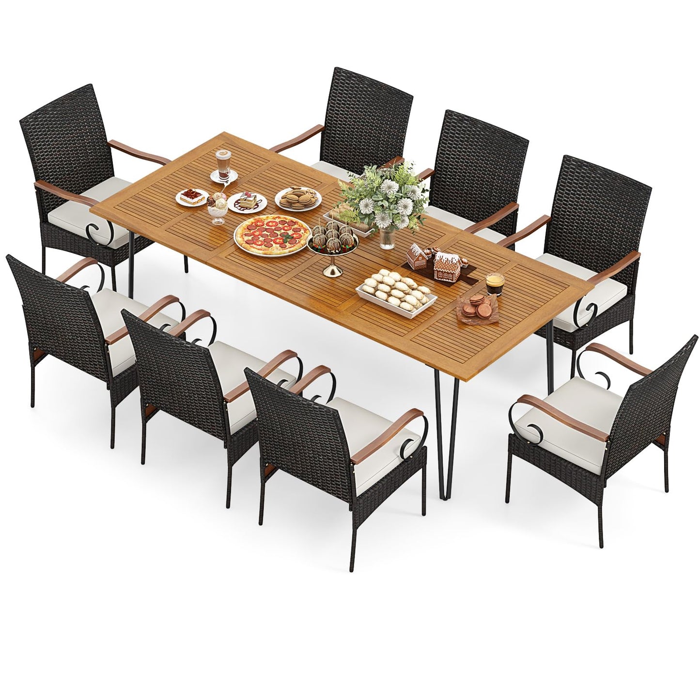 Tangkula 9 Pieces Outdoor Patio Dining Set - HW72245+2*HW70833-4