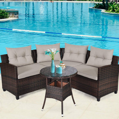 Tangkula 4-Piece Patio Furniture Set, C-Shape Outdoor Wicker Sectional Sofa Set - HW66920BK+
