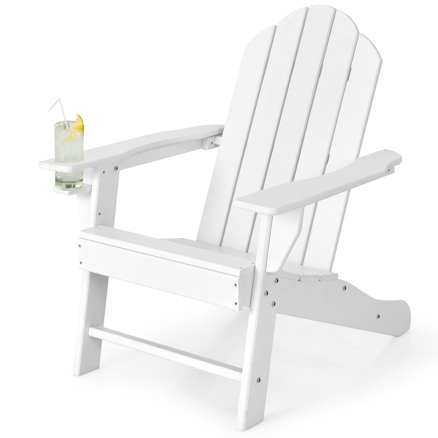 Tangkula Adirondack Chair Outdoor, Fade Resistant HDPE Armchairs with Cup Holder - 4*NP10292BK