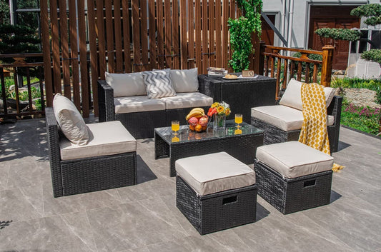 Tangkula 8-Piece Patio Furniture Set with Cover, 2 Ottomans, 2 Armless Sofas & Corner Sofas - HW68605WH+