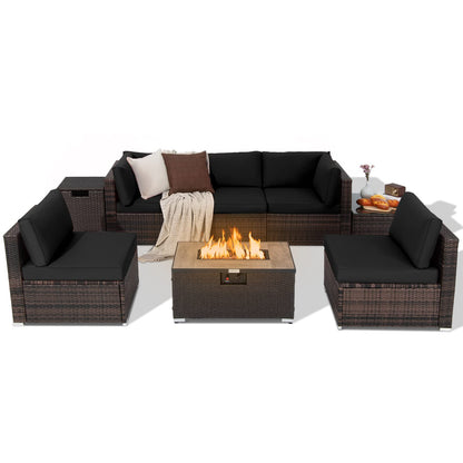 Tangkula 8 Piece Outdoor Wicker Sofa Set, Patio Rattan Conversation Set - NP10261CF+HW67937WHA+