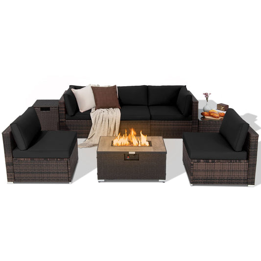 Tangkula 8 Piece Outdoor Wicker Sofa Set, Patio Rattan Conversation Set - NP10261CF+HW67937WHA+