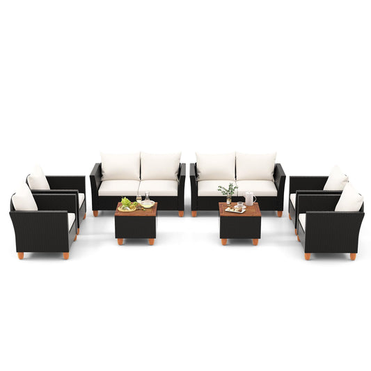 Tangkula Outdoor Conversation Set, Patio Cushioned Chairs w/Storage Coffee Table - HW72334WH+