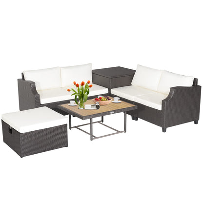 Tangkula 7 Pieces Outdoor Hand-Woven PE Wicker Furniture Set - HW70679WH+
