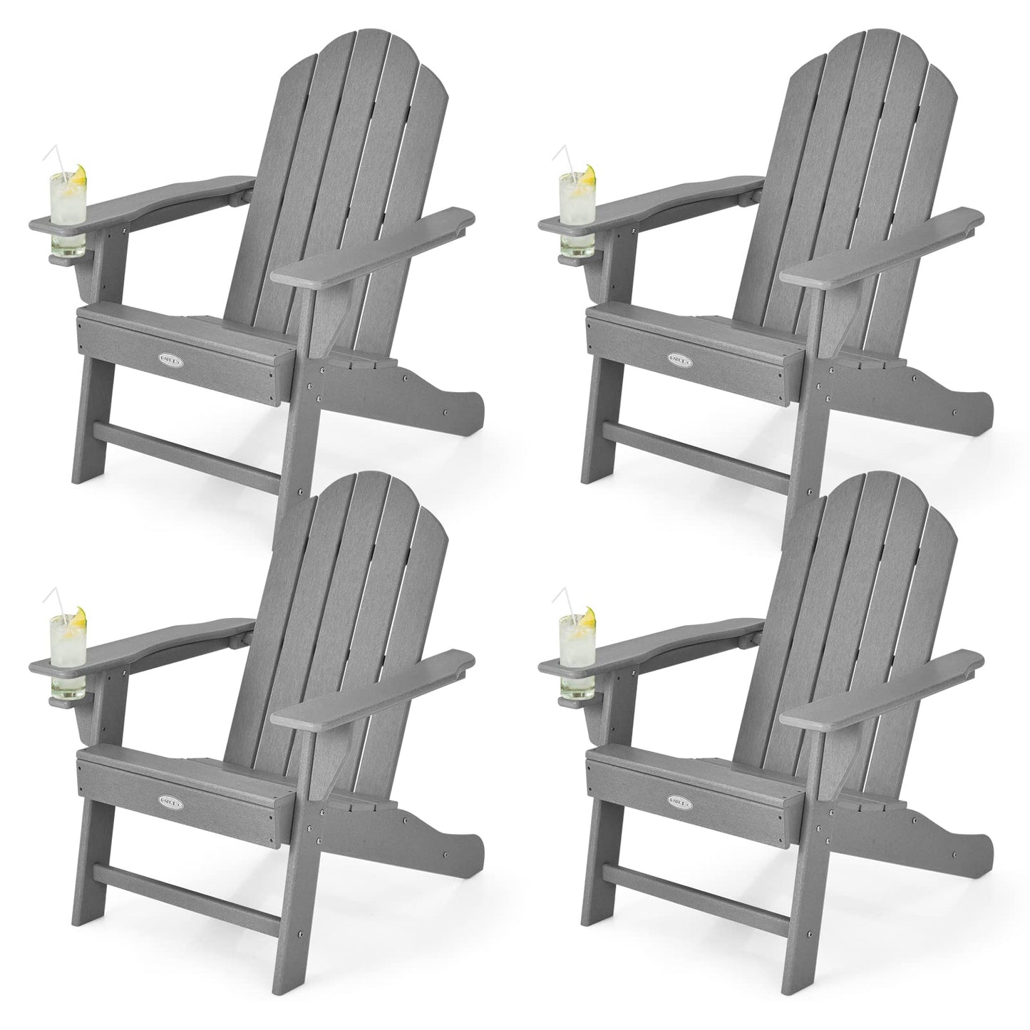 Tangkula Adirondack Chair Outdoor, Fade Resistant HDPE Armchairs with Cup Holder - 4*NP10292BK