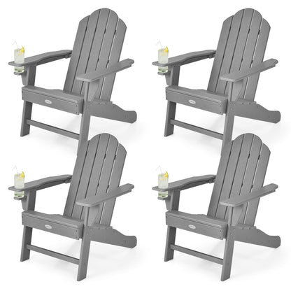Tangkula Adirondack Chair Outdoor, Fade Resistant HDPE Armchairs with Cup Holder - 4*NP10292BK