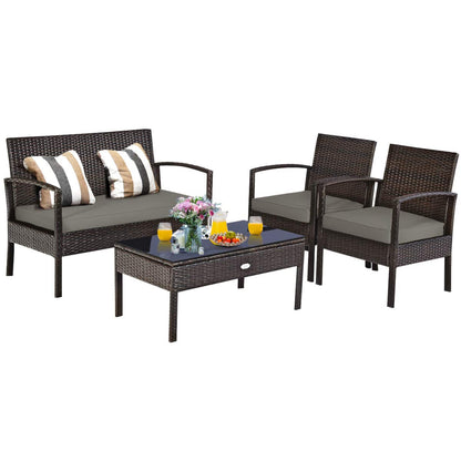 Tangkula Wicker Patio Conversation Furniture Set, Outdoor Rattan Chair and Table Set - HW63755