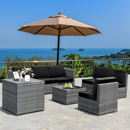 Tangkula 8 PCS Outdoor Patio Furniture Set, Rattan Wicker Sofa Set - HW65782BK+