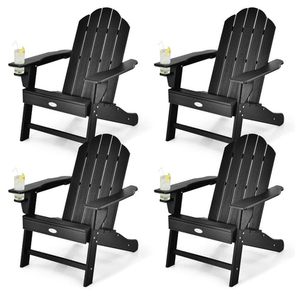 Tangkula Adirondack Chair Outdoor, Fade Resistant HDPE Armchairs with Cup Holder - 4*NP10292BK