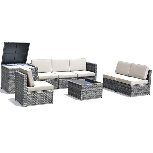 Tangkula 8 PCS Outdoor Patio Furniture Set, Rattan Wicker Sofa Set - HW65782BK+