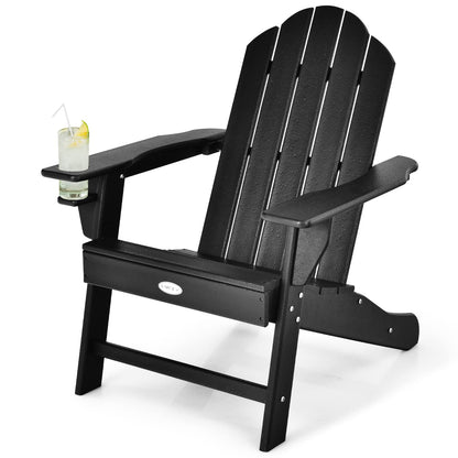 Tangkula Adirondack Chair Outdoor, Fade Resistant HDPE Armchairs with Cup Holder - 4*NP10292BK