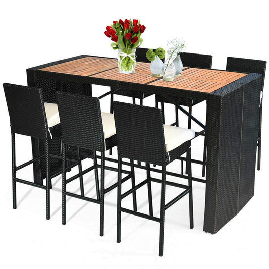 Tangkula 7 Pieces Outdoor Wicker Bar Set, Rattan Dining Set - HW63219+