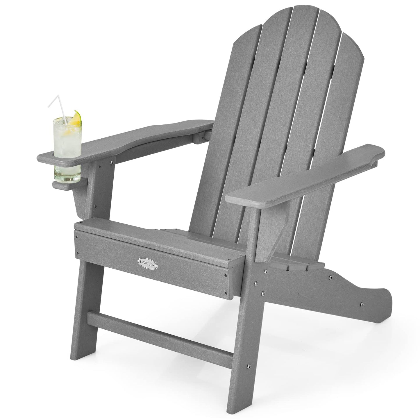 Tangkula Adirondack Chair Outdoor, Fade Resistant HDPE Armchairs with Cup Holder - 4*NP10292BK