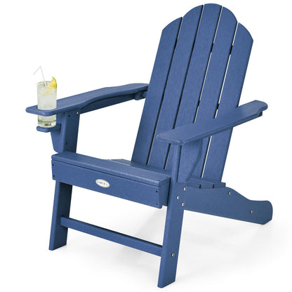 Tangkula Adirondack Chair Outdoor, Fade Resistant HDPE Armchairs with Cup Holder - 4*NP10292BK