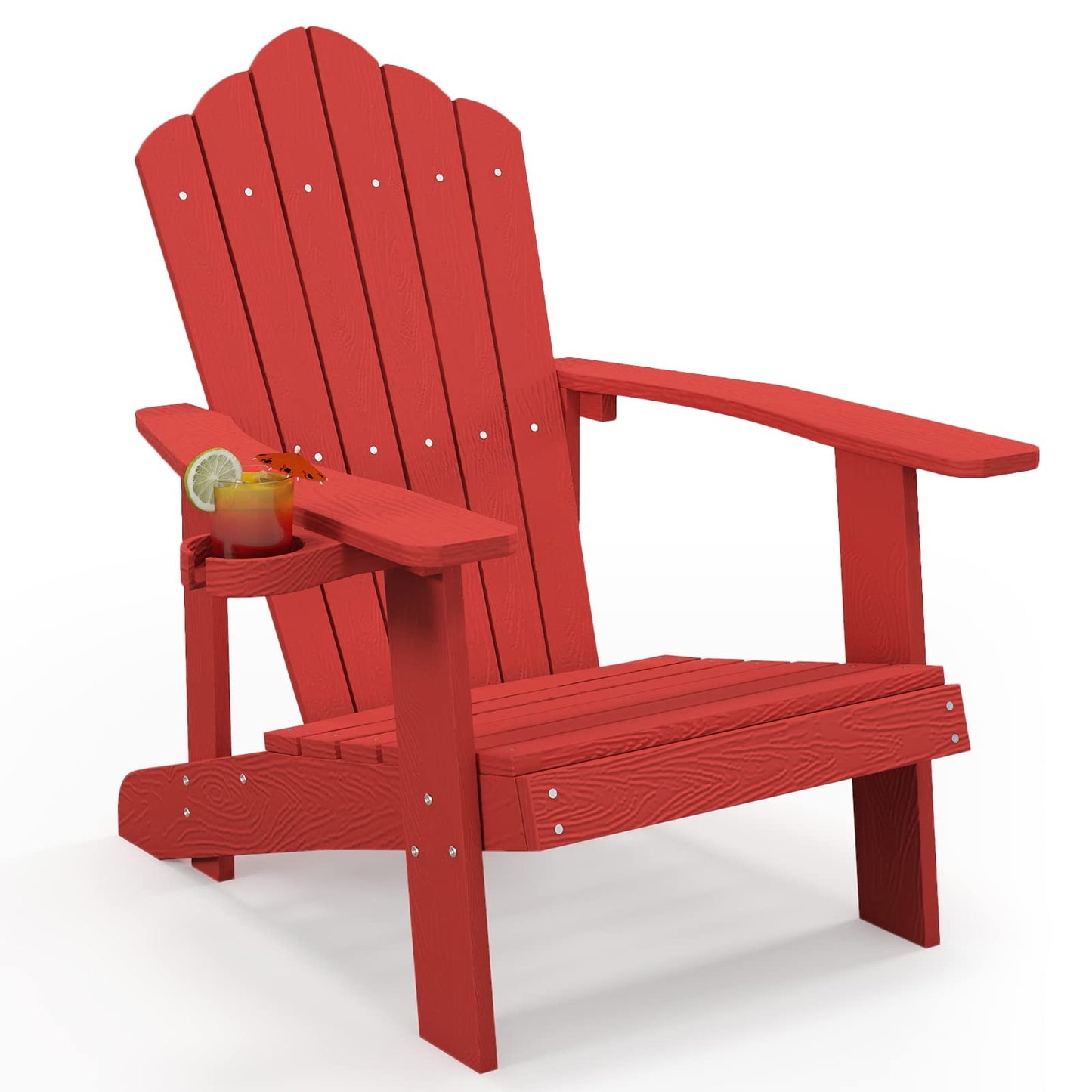Tangkula Oversized Adirondack Chair, Patio Lounge Chairs w/Adjustable Cup Holder - NP10983BK
