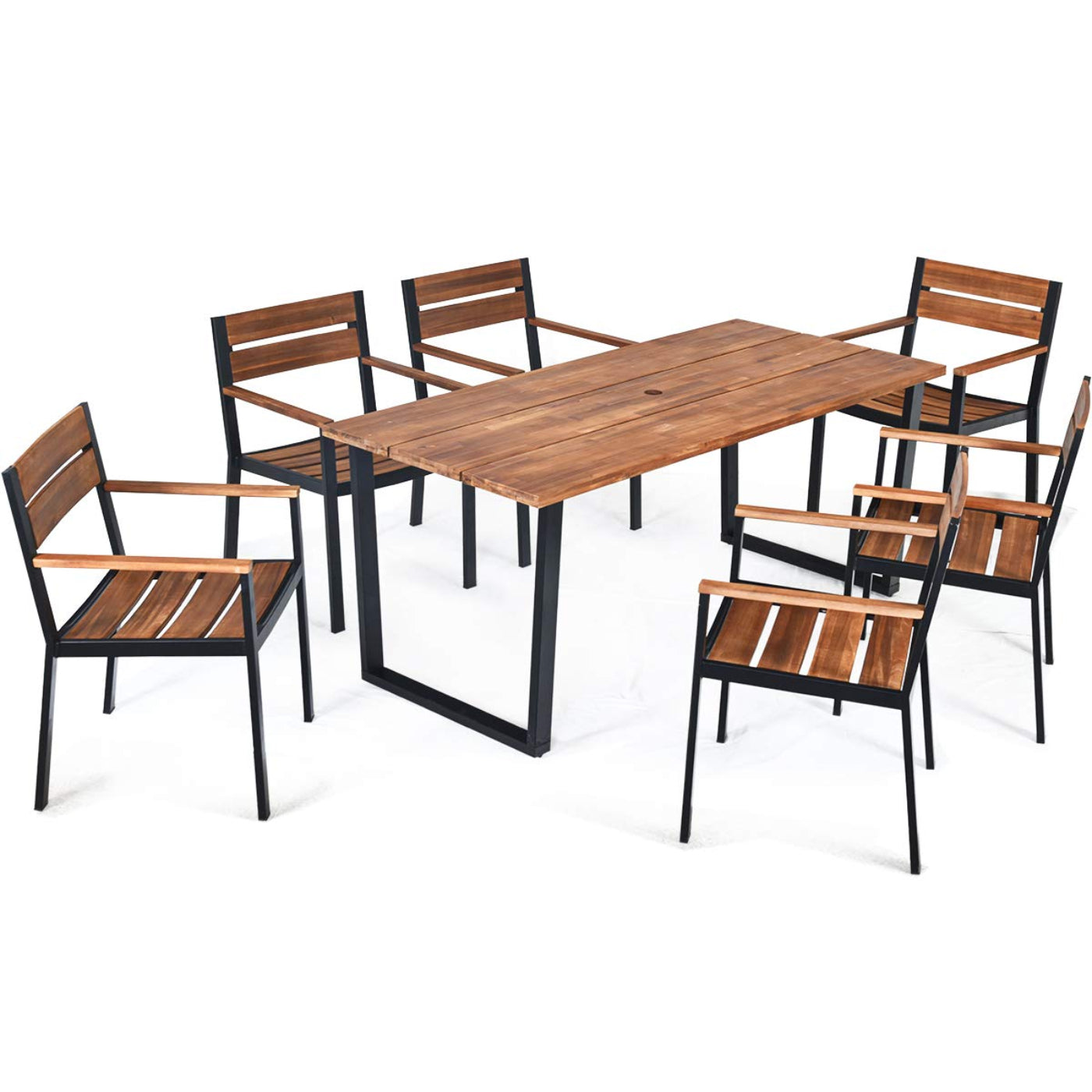 Tangkula 7PCS Outdoor Dining Set, Patio Dining Furniture Set with Sturdy Steel Frame - HW65220+
