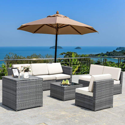 Tangkula 8 PCS Outdoor Patio Furniture Set, Rattan Wicker Sofa Set - HW65782BK+