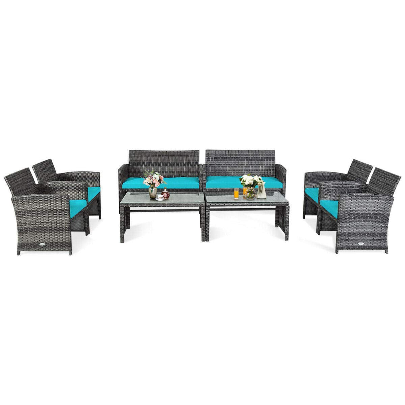 Tangkula 4/8 PCS Wicker Patio Conversation Set, Outdoor Rattan Sofas with Table Set - HW63238WH