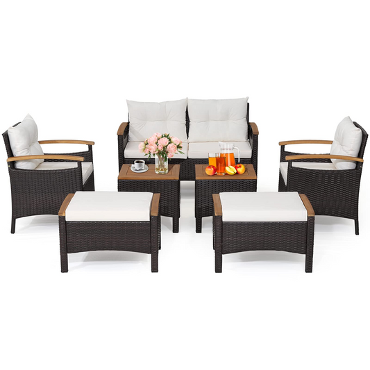 Tangkula 7 Pieces Patio Rattan Sofa Set, Outdoor Wicker Conversation Set - HW70450+