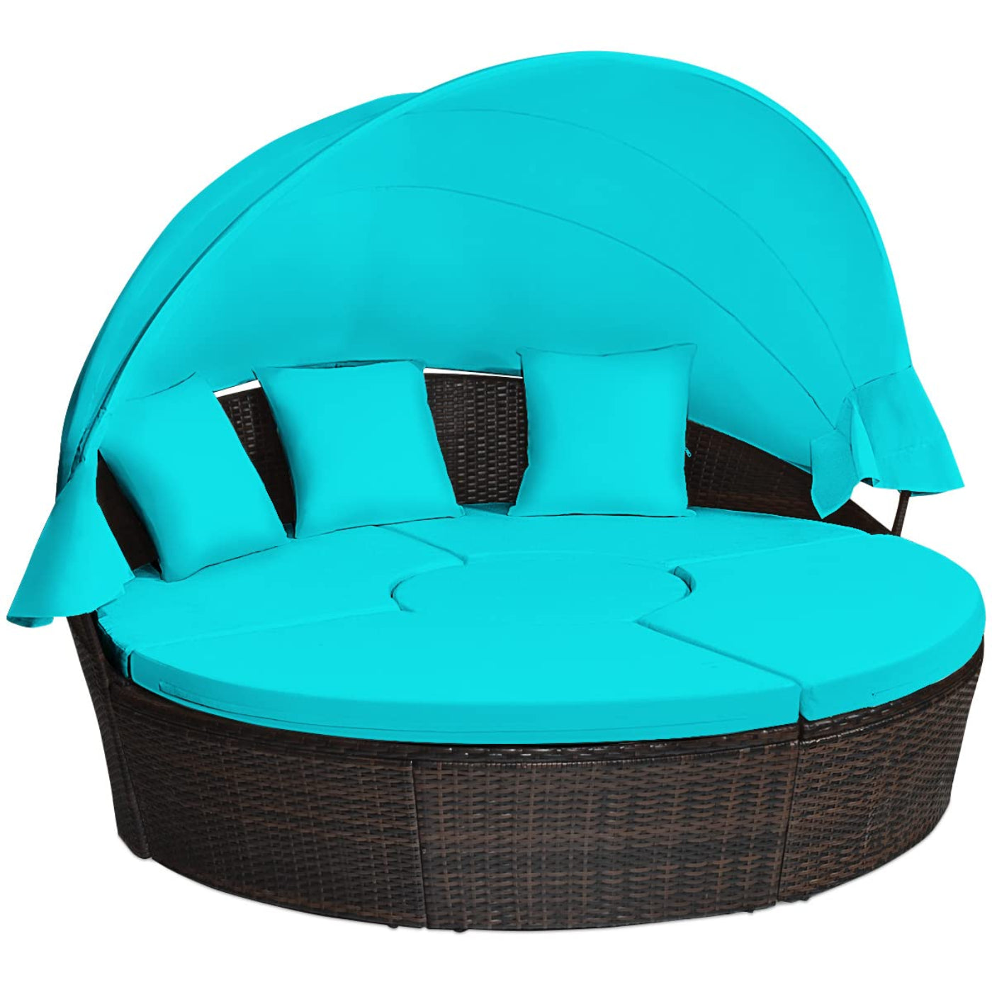 Tangkula Patio Round Daybed with Retractable Canopy, Outdoor Wicker Rattan Furniture Sets - HW63763+