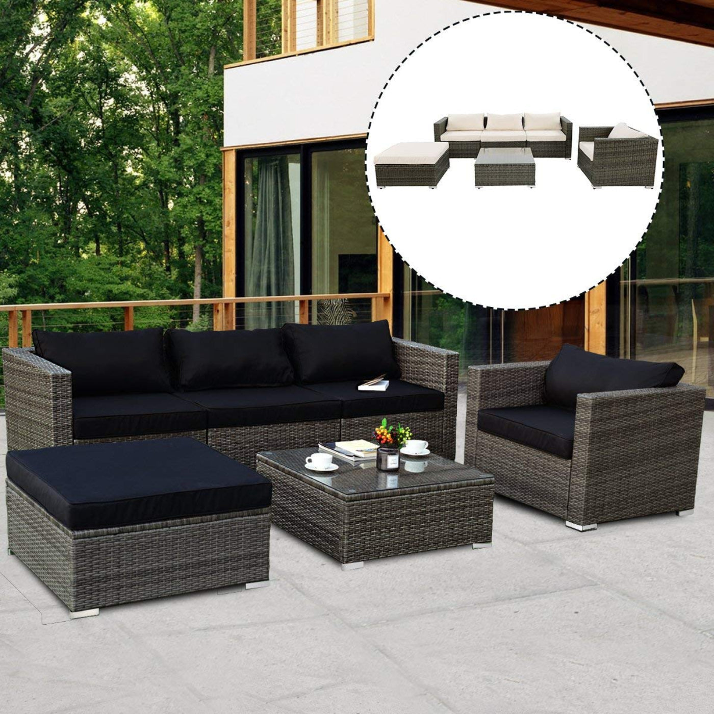 Tangkula Patio Furniture Set 6 Piece Outdoor Lawn Backyard Poolside All Weather - HW59186+