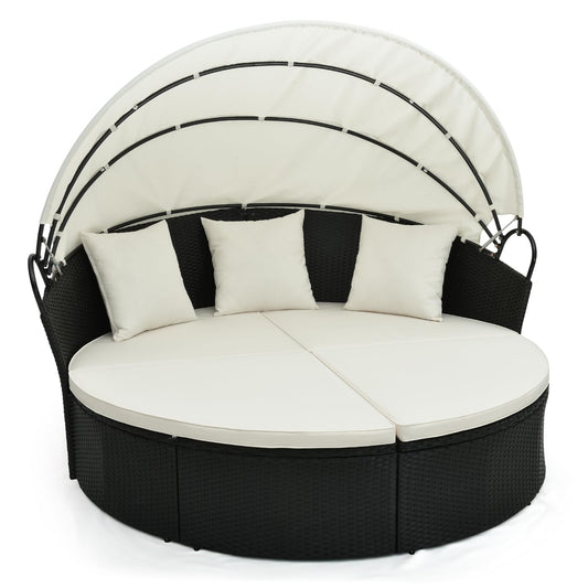 Tangkula Outdoor Patio Round Daybed with Retractable Canopy - HW71564DK+