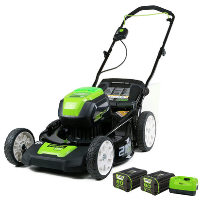 Greenworks Pro 80V 21" Brushless Push Lawn Mower w/ (2) 2.0Ah Batteries & Rapid Charger - 2500402