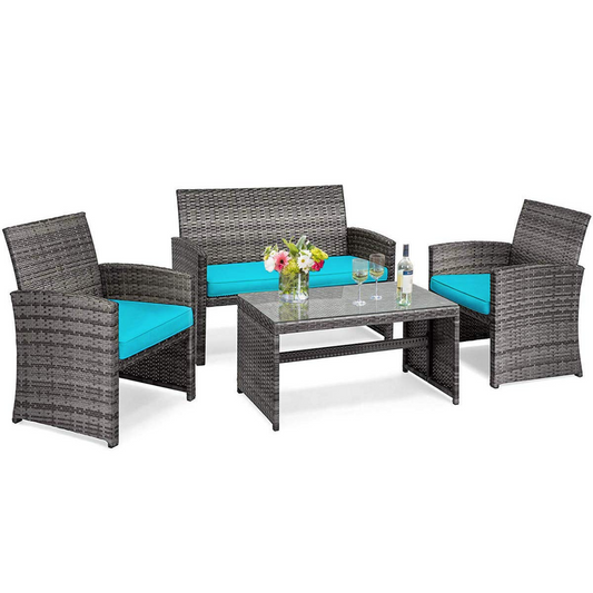 Tangkula 4/8 PCS Wicker Patio Conversation Set, Outdoor Rattan Sofas with Table Set - HW63238WH