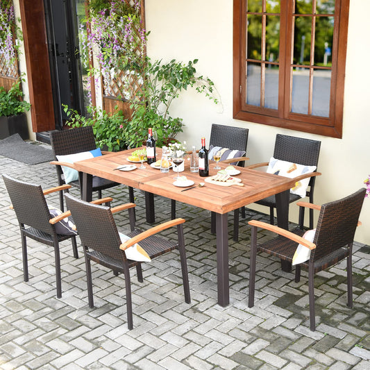 Tangkula 7-Piece Wicker Patio Dining Set, Patiojoy Outdoor Rattan Garden Yard Furniture Set - HW66354+OP70689+OP70690