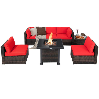 Tangkula 7 Pieces Patio Furniture Set with Fire Pit Table - NP10618CF+HW67937NYA+