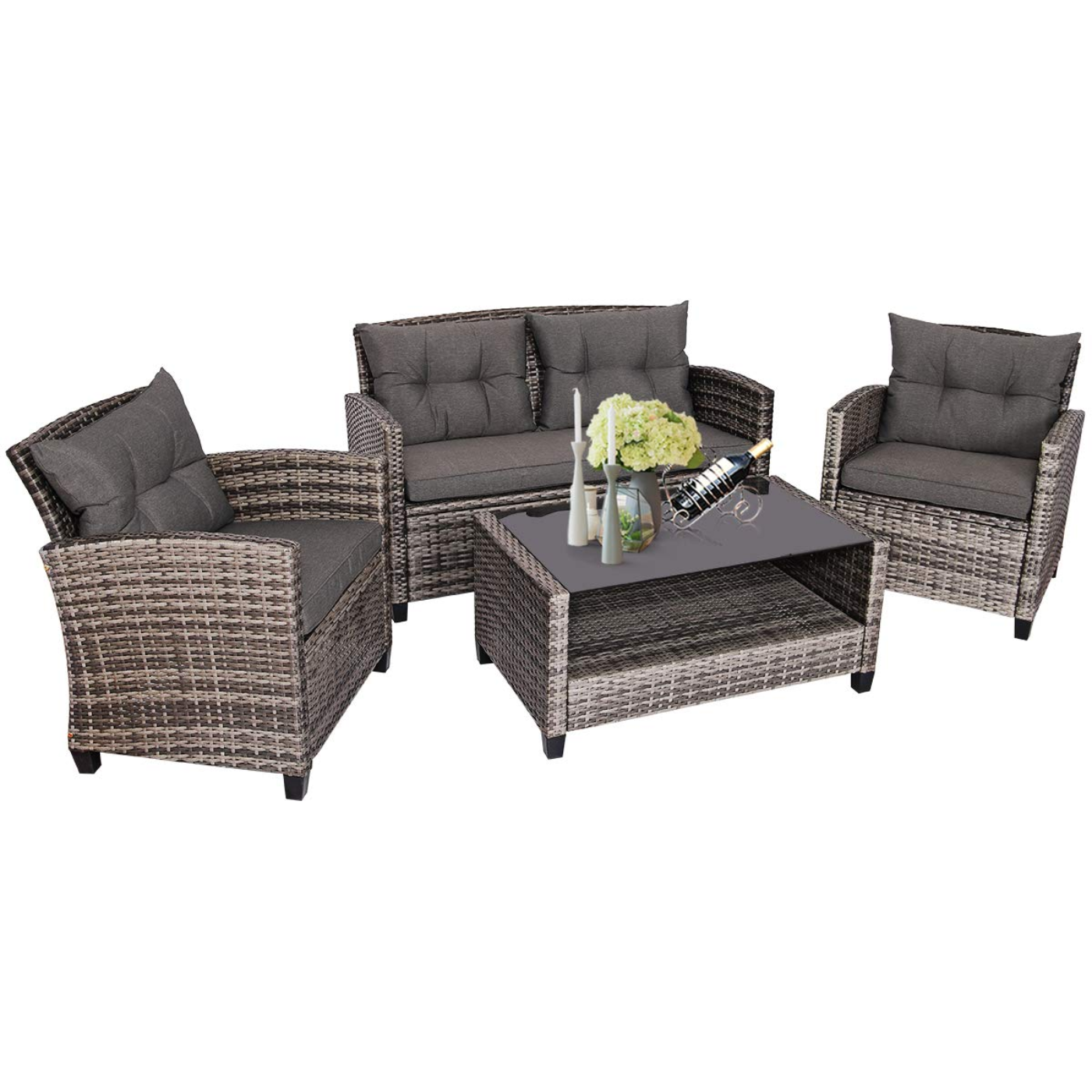 Tangkula Patio Wicker Conversation Furniture Set - HW65630+