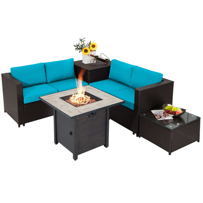 Tangkula 5-Piece Patio Furniture Set with 30 Inches Gas Fire Pit Table - OP70520+HW66714BTU+