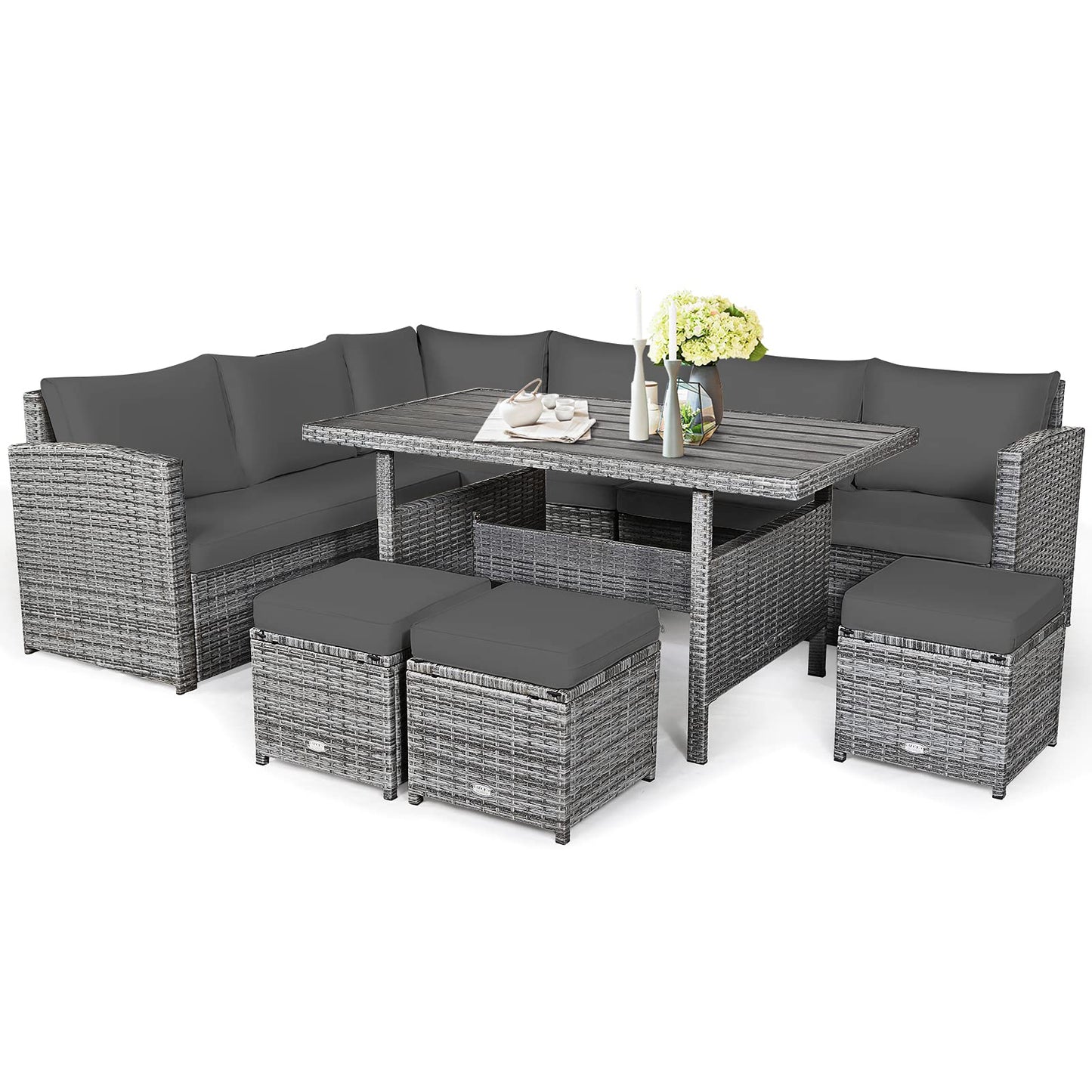 Tangkula 7 Pieces Patio Furniture Set, Outdoor Sectional Rattan Sofa Set with Cushions - HW67190BK+