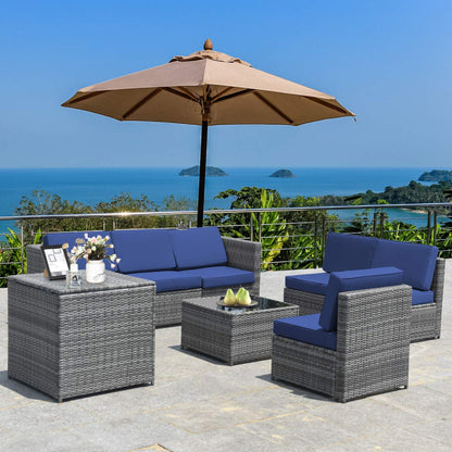 Tangkula 8 PCS Outdoor Patio Furniture Set, Rattan Wicker Sofa Set - HW65782BK+